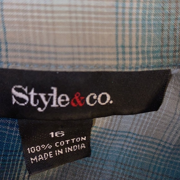 Style & co. Size 15 Cute blue plaid button up shirt petite - Picture 10 of 11
